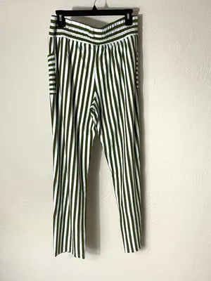 AnyBody Olive Green & White Vertical Stripe Straight Leg Pants thumbnail 2
