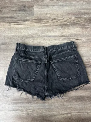 AGOLDE Black Distressed High-Rise Denim Shorts ♟️ thumbnail 2