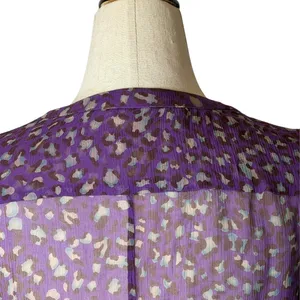 Bryan Bradley Shirt Women Small Purple‎ Leopard Print Silk Button Front Blouse thumbnail 6