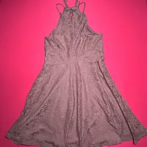 Bailey Blue Dusty Rose Mauve Floral Lace High Neck Lace Up Back Mini Dress Small thumbnail 1