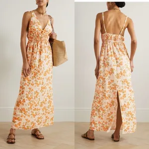 Peony Dress‎ Vacation Cotton Floral Lightweight Summer Maxi Pastel Orange M EUC thumbnail 2