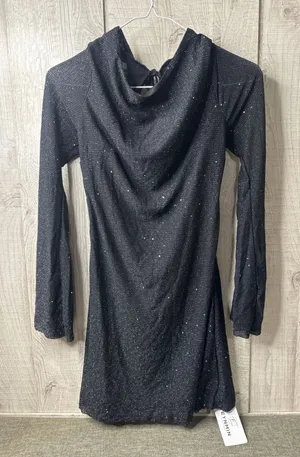 Womens M Black Sparkly Cowl Neck Open Back Long Sleeve Sexy Mini Cocktail Dress thumbnail 1