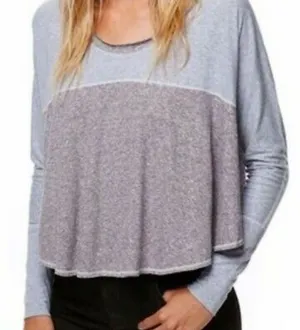 Free People Medium Blue Cloud Nine Long Sleeve Flowy Loose‎ Fitting Tee thumbnail 1
