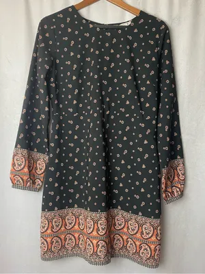 Abercrombie & Fitch Black Long-Sleeve Boho Paisley Dress Floral M thumbnail 3