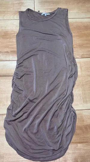 ANTISTAR Mauve Brown Ruched‎ Sleeveless Bodycon Dress Large Sleeveless Crew Neck thumbnail 1