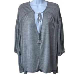We The Free Just A Henley Top Linen Blend Gray Coastal Bohemian Flowy Comfort S thumbnail 2