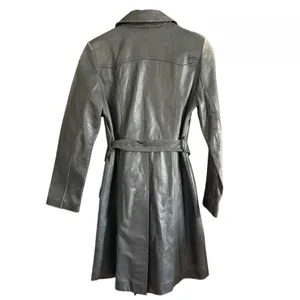 80s Vintage Emotion Dark Gray Leather Trench Coat with Belt | Small Retro thumbnail 2