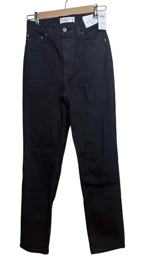 Abercrombie & Fitch Ultra High Rise The 90's Straight Black Jeans NWT Sz. 25 thumbnail 1