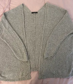 Gray Open Front Cotton Blend Speckled Cardigan Sweater, one size thumbnail 11