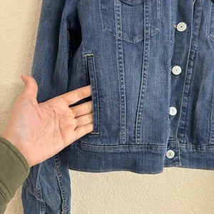 Levis Denim Trucker Jacket Size L Studded Red Diamond Embellished Medium Wash thumbnail 6