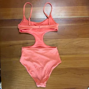 Aerie Ribbed Cut Out One‎ Piece Swimsuit Coral Peach XXS Full Coverage Monokini thumbnail 10