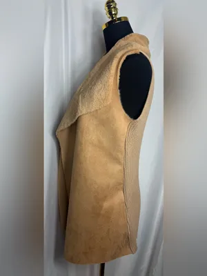 Twelfth Love Sherpa Coat Med Camel Faux Suede Cozy vest Open Front Cardigan thumbnail 8