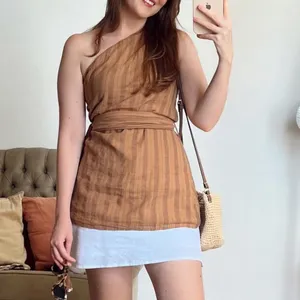 Zara NWT One shoulder striped linen beaded multiway one shoulder wrap top thumbnail 3