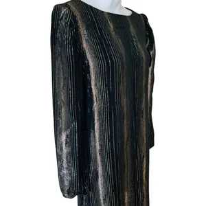 Vintage 80s Black Gold Silver Shimmer Long Sleeve Dress size 7 / 8 Shangri La thumbnail 11