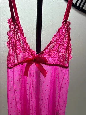 Hot Pink Lace & Mesh Babydoll Chemise - Women Intimates thumbnail 2