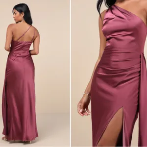 LULU's Sexy Prom Wedding Bridesmaid Elegant Satin One Shoulder Elegant Gown thumbnail 5