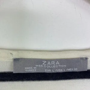 Zara Black White Striped Half Sleeve Scoop Top L thumbnail 5