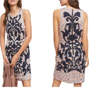 Anthropologie Vanessa Virginia Navy Geometric Linen Sleeveless Shift Dress 4 thumbnail 2