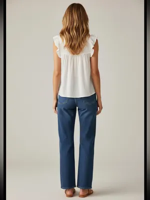 NWT Cotton Gauze V-Neck Ruffle Sleeve Blouse thumbnail 3