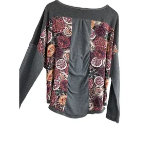 UMGEE USA Gray Waffle Knit Floral Patchwork Button Front‎ Tunic Top XL thumbnail 8