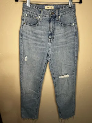 Madewell The Curvy Vintage Crop‎ Jean Distressed Raw Hem High Rise Denim Jeans thumbnail 2
