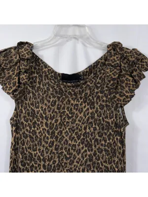 Cynthia Rowley Leopard Print Ruffle Sleeve Dress Size Medium thumbnail 2