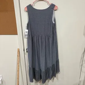 London Times White Navy Stripe Trapeze Tiered Midi Dress Size 6 thumbnail 8