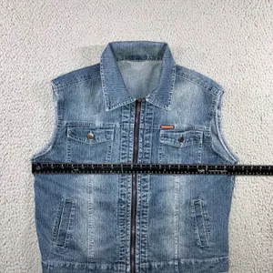 Vintage Denim‎ Vest Women L Blue Full Zip Collared Retro Grunge Western Hippie thumbnail 6