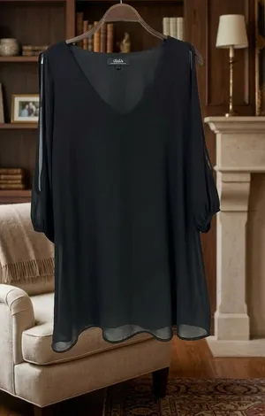 Lulu's Black Chiffon V-Neck Cold-Shoulder Tunic thumbnail 1