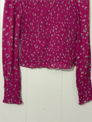 Rag & Bone Kayden Floral Smocked Blouse Pink Size S Mock Neck thumbnail 5