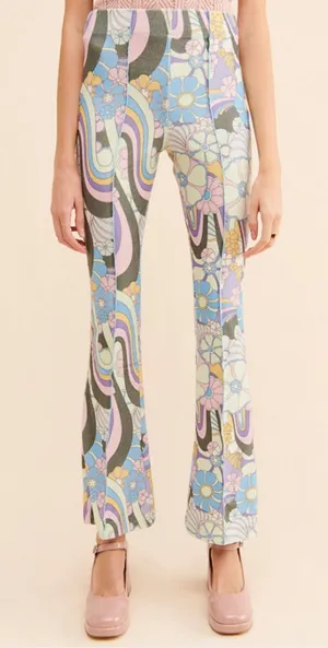 Damson Madder Peggy Psychedelic Knit Flare Pants Size 4 thumbnail 1