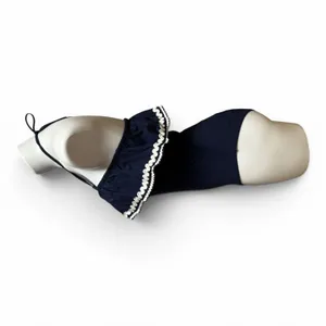 J.Crew Halter Ruffle One Piece Swimsuit Navy Blue White 6 thumbnail 3