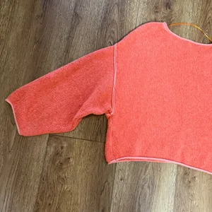 Free People Coral Orange Textured Knit Boxy‎ Cropped Bardot Sweater Womens Small thumbnail 9