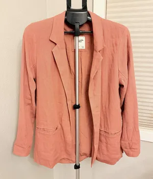 Abercrombie & Fitch Linen Blend Open Front Blazer Jacket Mauve Pink Women's Lg thumbnail 1