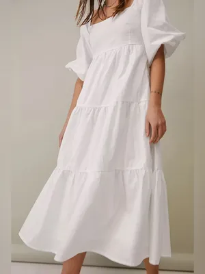 NWT Faithfull The Brand Kiona White Midi Dress Tiered Poplin Womens Size 4 / S thumbnail 8