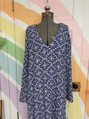 Lulus Mandala Daydream Side Slit Blue Maxi Dress Sz M 💚🎀 thumbnail 4
