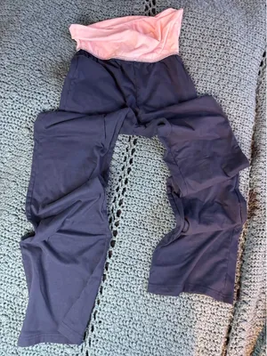 Navy Blue Pink Fold Over Waistband Flare Yoga Pants Small Style 84809J thumbnail 1