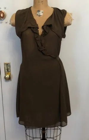 AllSaints Spitalfields olive silk crepe wrap dress thumbnail 1