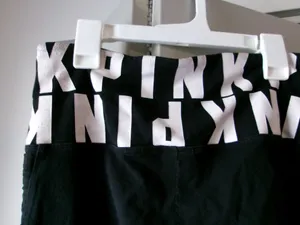 PINK Victoria's Secret pink all over band leggings in black and white size medium. thumbnail 4