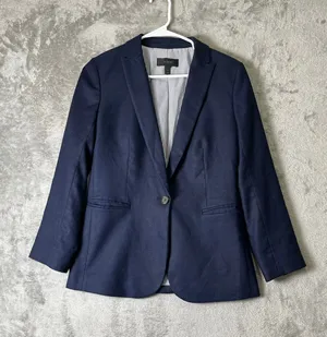 J.Crew Parke Blazer Stretch Linen Navy Blue One Button Career Preppy Size 2 thumbnail 1