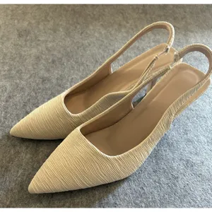 Cream Textured Fabric Slingback Kitten Heel Pumps 7 (37) Elegant Wedding Party thumbnail 1