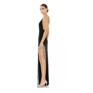 Mac Duggal Rhinestone Encrusted Side Slit Cami Bodycon Gown black 42002 Size 10 thumbnail 3