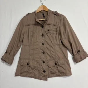 Maurice's Utility Military Jacket Brown/Beige Womens M‎ Lightweight thumbnail 12