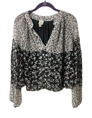 Joie blouse black and white multi print floral sz Large thumbnail 1