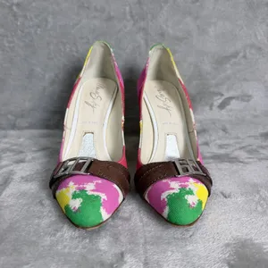 Miss Sixty Heels Y2K Artsy Italian Canvas Buckle Pointed Toe Size 7.5 Multicolor thumbnail 6