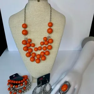 Paparazzi Orange Beaded Jewelry Set - Necklace, Bracelet, Ring, Earrings thumbnail 2