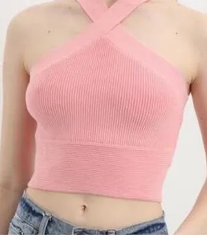 Abercrombie & Fitch Ottoman Ribbed Cross-Back Tank Top Size Medium Pink thumbnail 1