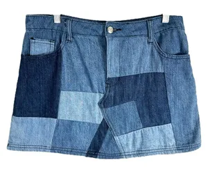 Gianni Bini Medium‎ Mini Skirt Blue Denim Patchwork Y2K Boho Pockets Womens 120 thumbnail 1