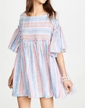 Free People Summer Nights‎ Blue Lagoon Oversized Striped Babydoll Dress Sz XS thumbnail 1