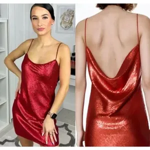 Zara NWT red sequin slip mini dress size small thumbnail 3